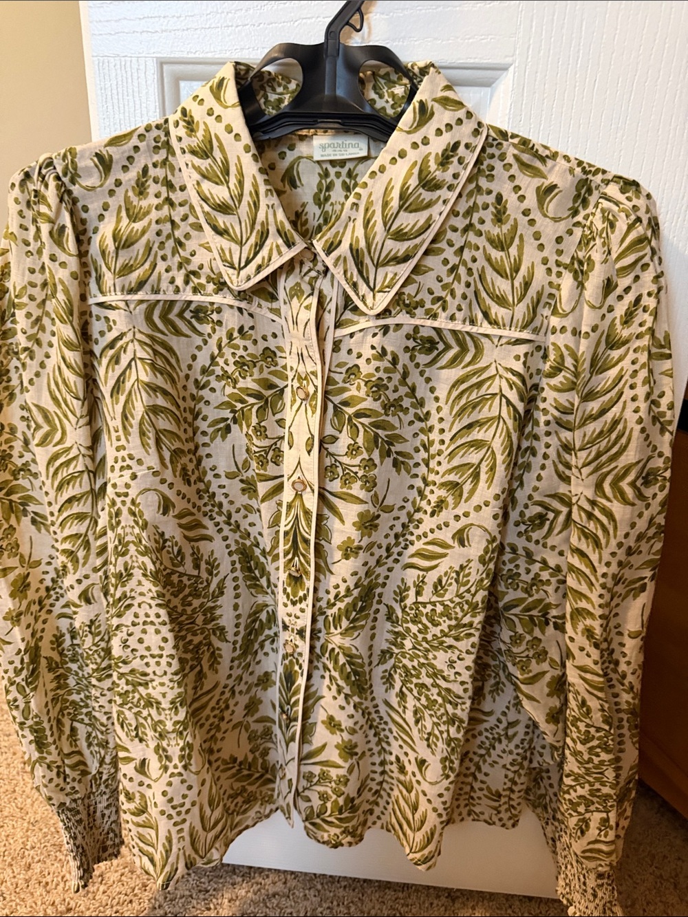 Spartina 449 Olive and Cream Botanical Print Button-Down Shirt